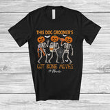 MacnyStore - Personalized Custom Name Dog Groomer's Got Bone Moves; Joyful Halloween Pumpkin Skeletons T-Shirt