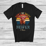 MacnyStore - Personalized Custom Name Don't Be Salty Heifer; Lovely Highland Cow Heart Sunglasses; Farmer T-Shirt
