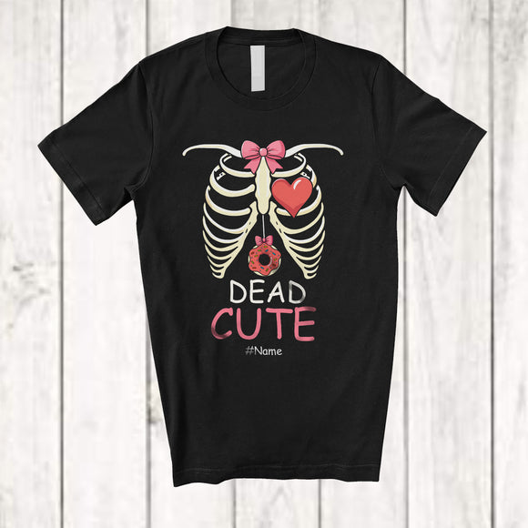 MacnyStore - Personalized Custom Name Donut Rib Cage Girl Women; Lovely Halloween X-Ray Bow Tie Skeleton T-Shirt