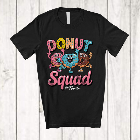 MacnyStore - Personalized Custom Name Donut Squad; Adorable Three Donut Dancing Food; Family Group T-Shirt