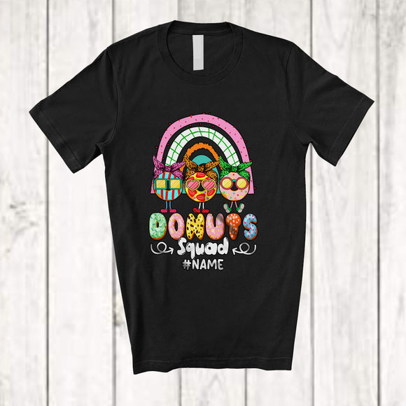 MacnyStore - Personalized Custom Name Donut Squad; Amusing Leopard Three Donuts Wearing Sunglasses; Rainbow T-Shirt