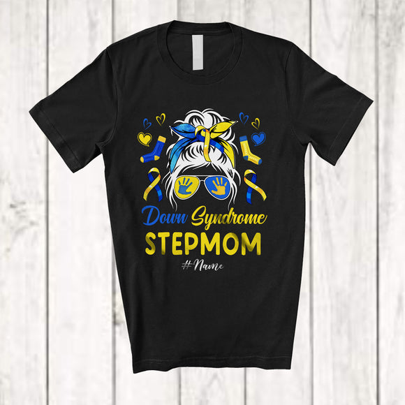 MacnyStore - Personalized Custom Name Down Syndrome Stepmom; Lovely Mother's Day Messy Bun Hair; Family T-Shirt