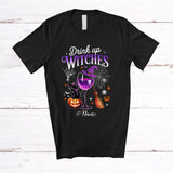 MacnyStore - Personalized Custom Name Drink Up Witches; Cheerful Halloween Witch Wine Glass; Drinking T-Shirt