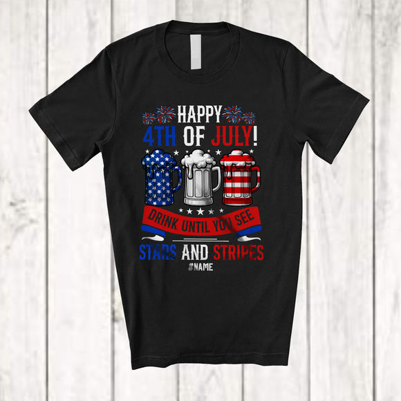 MacnyStore - Personalized Custom Name Drinking Until I See Stars Stripes; Amusing 4th Of July Drunker Beer T-Shirt