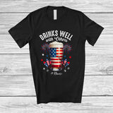 MacnyStore - Personalized Custom Name Drinks Well With Others; Joyful 4th Of July Drinking Beer; Patriotic T-Shirt