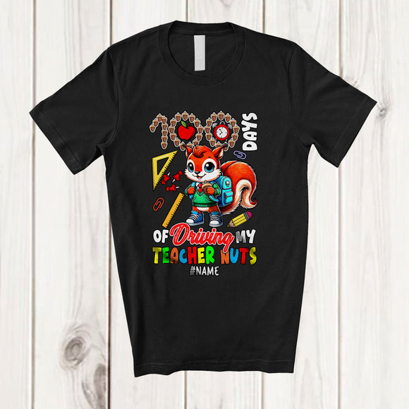MacnyStore - Personalized Custom Name Driving My Teacher Nuts; Lovely 100 Days Of School Squirrel Students T-Shirt