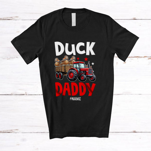 MacnyStore - Personalized Custom Name Duck Dad; Lovely Father's Day Duck On Trailer Tractor; Farmer Family T-Shirt