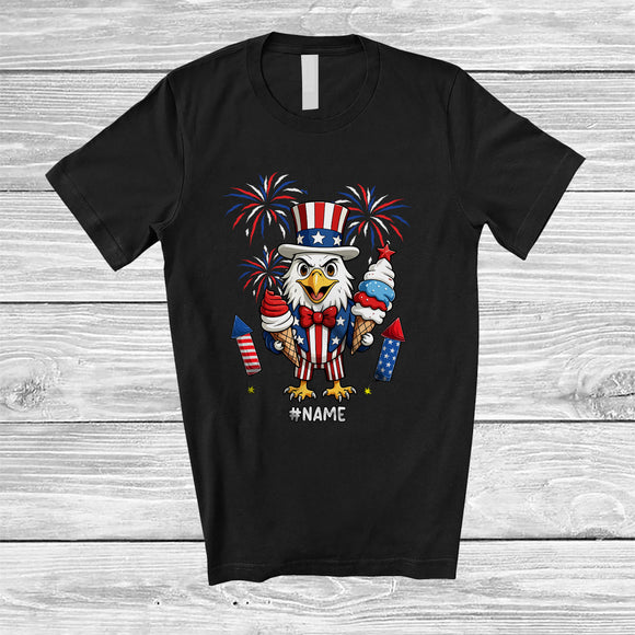 MacnyStore - Personalized Custom Name Eagle Ice Cream; Joyful 4th Of July American Flag; Patriotic T-Shirt