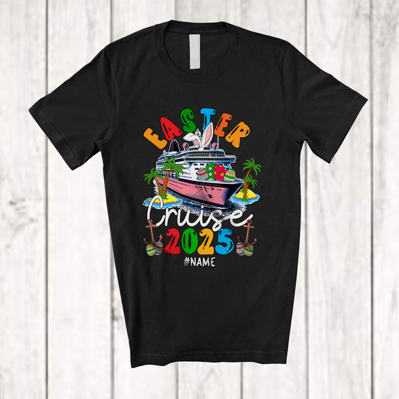 MacnyStore - Personalized Custom Name Easter Cruise 2025; Adorable Bunny Cruise Ship; Friends Family T-Shirt
