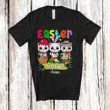 MacnyStore - Personalized Custom Name Easter Squad; Lovely Three Bunny Cats Hunting Easter Eggs T-Shirt