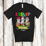 MacnyStore - Personalized Custom Name Easter Squad; Lovely Three Bunny Llamas Hunting Easter Eggs T-Shirt