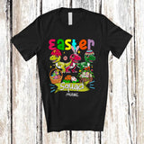 MacnyStore - Personalized Custom Name Easter Squad; Lovely Three Bunny T-Rex Hunting Easter Eggs T-Shirt