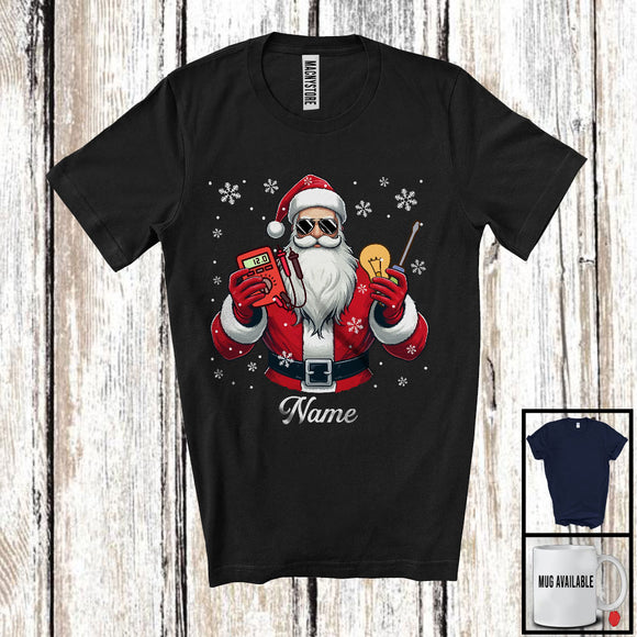 MacnyStore - Personalized Custom Name Electrician Santa, Joyful Christmas Santa Snowing, Careers Group T-Shirt