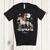 MacnyStore - Personalized Custom Name Elf Riding A Horse; Amazing Christmas Snowing Horse Farm Farmer T-Shirt
