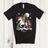 MacnyStore - Personalized Custom Name Elf Riding A Unicorn; Amazing Christmas Snowing Unicorn Lover T-Shirt