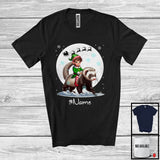 MacnyStore - Personalized Custom Name Elf Riding Ferret, Joyful Christmas Moon Snow Ferret, X-mas Team T-Shirt