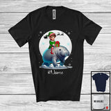 MacnyStore - Personalized Custom Name Elf Riding Manatee, Joyful Christmas Moon Snow Manatee, X-mas Team T-Shirt