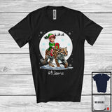 MacnyStore - Personalized Custom Name Elf Riding Ocelot, Joyful Christmas Moon Snow Ocelot, X-mas Team T-Shirt