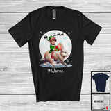 MacnyStore - Personalized Custom Name Elf Riding Rabbit, Joyful Christmas Moon Snow Rabbit, X-mas Team T-Shirt