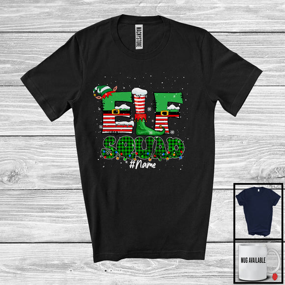 MacnyStore - Personalized Custom Name Elf Squad; Adorable Christmas Plaid Elf; Boy Girl Family Cousin Group T-Shirt