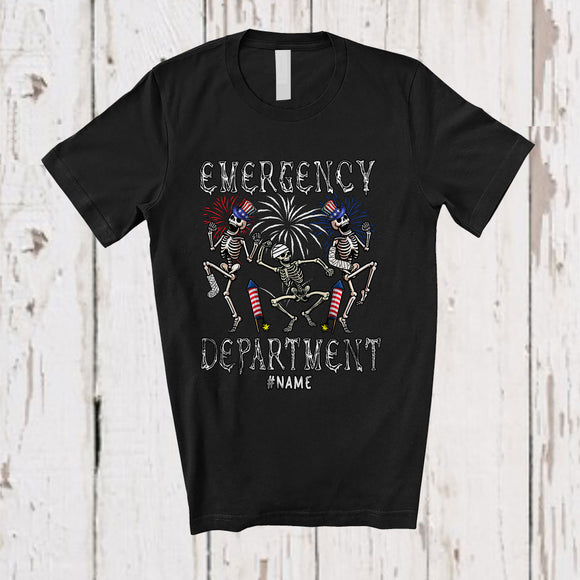MacnyStore - Personalized Custom Name Emergency Department; Amusing 4th of July 3 Skeletons Nurse T-Shirt