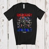 MacnyStore - Personalized Custom Name Emergency Department; Proud 4th of July Groovy 3 Skeletons Nurse T-Shirt