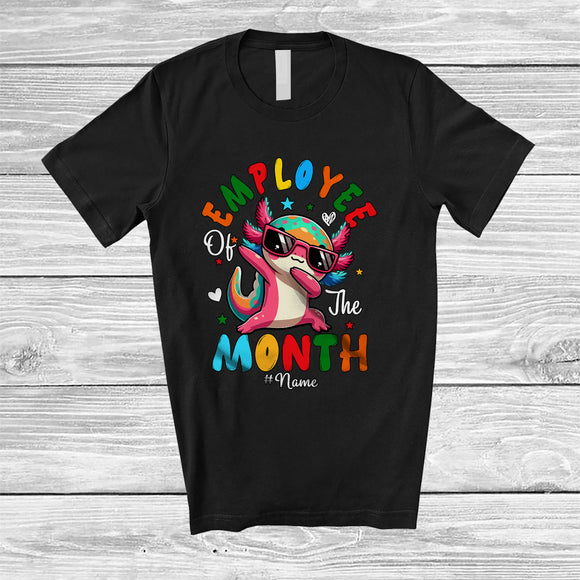 MacnyStore - Personalized Custom Name Employee Of The Month; Joyful Dabbing Axolotl Women Girl Family T-Shirt