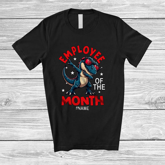 MacnyStore - Personalized Custom Name Employee Of The Month; Joyful Dabbing T Rex Men Boy Family T-Shirt