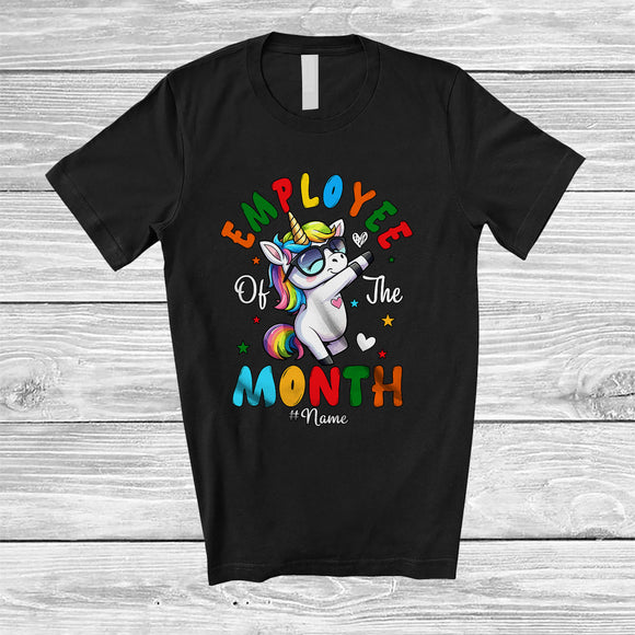 MacnyStore - Personalized Custom Name Employee Of The Month; Joyful Dabbing Unicorn Women Girl Family T-Shirt