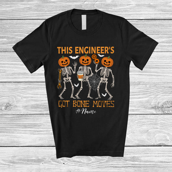 MacnyStore - Personalized Custom Name Engineer's Got Bone Moves; Joyful Halloween Pumpkin Skeletons T-Shirt