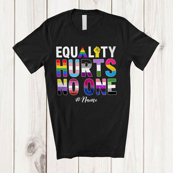 MacnyStore - Personalized Custom Name Equality Hurts No One; Proud LGBTQ Strong Hand Rainbow; Gay Pride T-Shirt