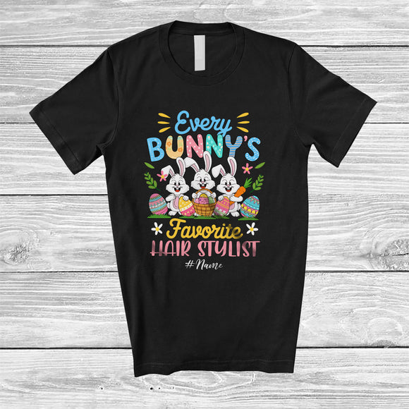 MacnyStore - Personalized Custom Name Every Bunny's Favorite Hair Stylist; Joyful Easter 3 Bunnies Eggs T-Shirt