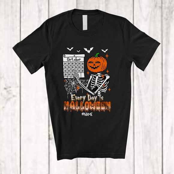 MacnyStore - Personalized Custom Name Everyday Is Halloween; Humorous Pumpkin Skeleton Counting T-Shirt