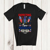 MacnyStore - Personalized Custom Name Expecting Two Firecrackers; Joyful Pregnancy Patriotic 4th of July T-Shirt