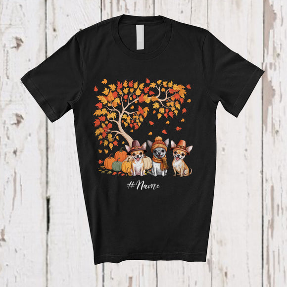 MacnyStore - Personalized Custom Name Fall Tree Chihuahua Owner; Lovely Thanksgiving Fall Tree Pumpkin Family T-Shirt