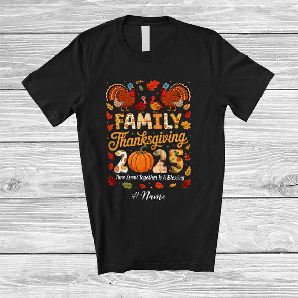 MacnyStore - Personalized Custom Name Family Thanksgiving 2025 Time Spent Together; Lovely Turkey Fall Leaf T-Shirt