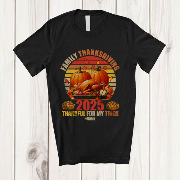 MacnyStore - Personalized Custom Name Family Thanksgiving 2025; Lovely Turkey Pumpkin; Vintage Retro T-Shirt