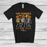 MacnyStore - Personalized Custom Name Farmer's Got Bone Moves; Joyful Halloween Pumpkin Skeletons T-Shirt