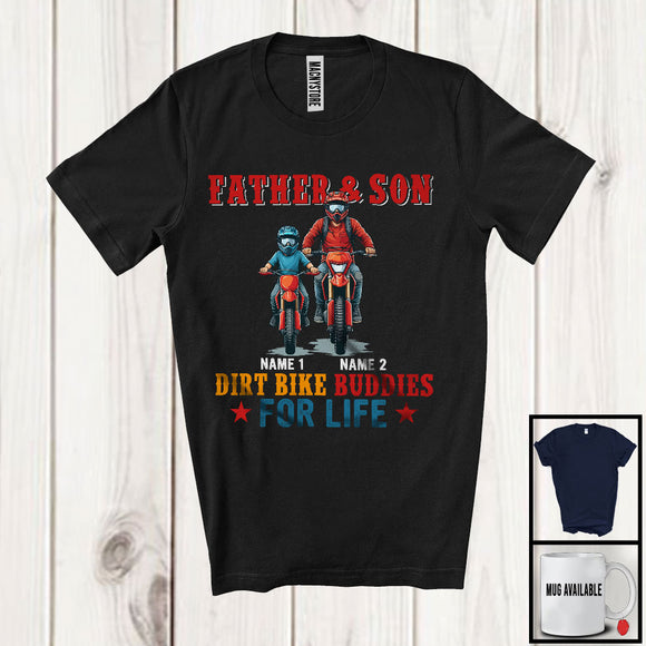 MacnyStore - Personalized Custom Name Father And Son Dirt Bike Buddies, Vintage Father's Day Biker Family T-Shirt