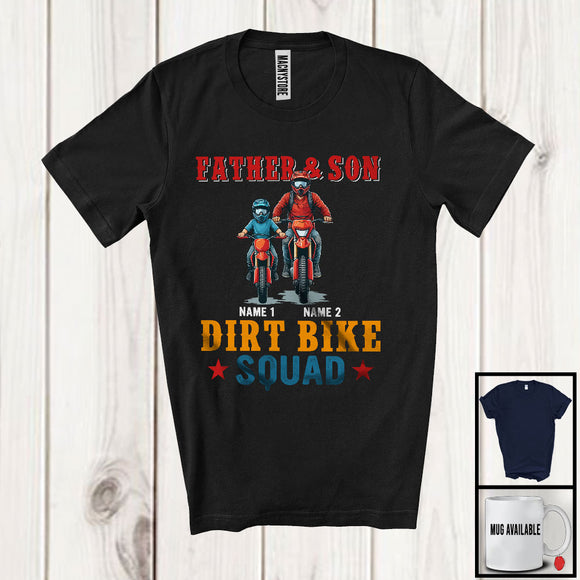 MacnyStore - Personalized Custom Name Father And Son Dirt Bike Squad, Vintage Father's Day Biker Family T-Shirt