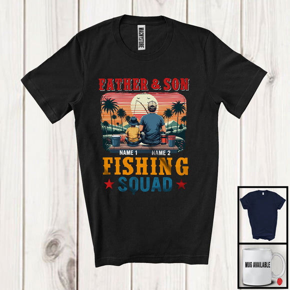 MacnyStore - Personalized Custom Name Father And Son Fishing Squad, Vintage Father's Day Fisher Family T-Shirt