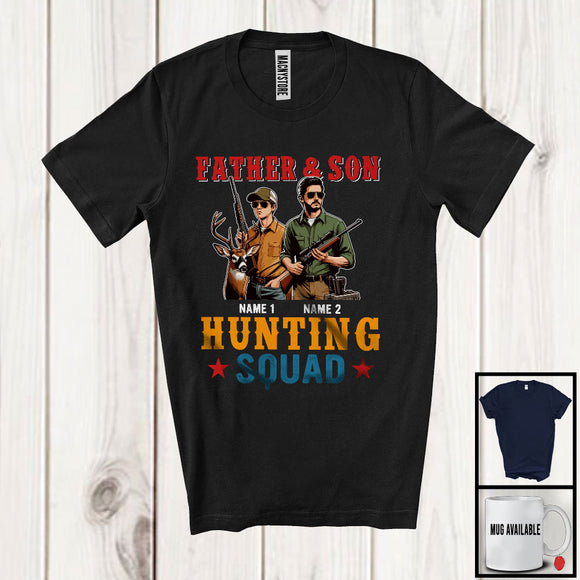 MacnyStore - Personalized Custom Name Father And Son Hunting Squad, Vintage Father's Day Hunter Family T-Shirt