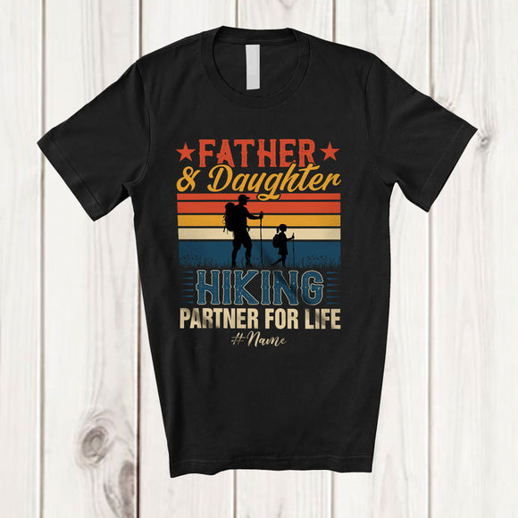 MacnyStore - Personalized Custom Name Father Daughter Hiking; Proud Father's Day Family; Vintage Retro T-Shirt