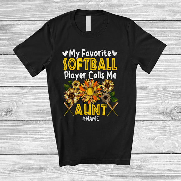 MacnyStore - Personalized Custom Name Favorite Softball Player Calls Me Aunt; Joyful Mother's Day Sunflower T-Shirt