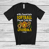 MacnyStore - Personalized Custom Name Favorite Softball Player Calls Me Grandma; Joyful Mother's Day Sunflower T-Shirt