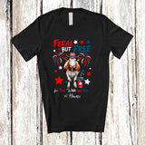 MacnyStore - Personalized Custom Name Feral But Free; Awesome 4th Of July American Flag Cow Farmer T-Shirt