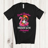 MacnyStore - Personalized Custom Name Feral Teacher; Joyful Summer Vacation Goose On Flamingo Float T-Shirt