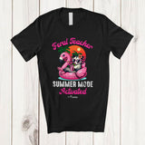 MacnyStore - Personalized Custom Name Feral Teacher; Joyful Summer Vacation Opossum On Flamingo Float T-Shirt
