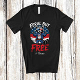MacnyStore - Personalized Custom Name Feral but Free; Awesome 4th of July Raccoon American Flag; Patriotic T-Shirt