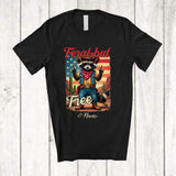 MacnyStore - Personalized Custom Name Feral but Free; Sarcastic 4th of July US Flag Raccoon Cowboy; Patriotic T-Shirt